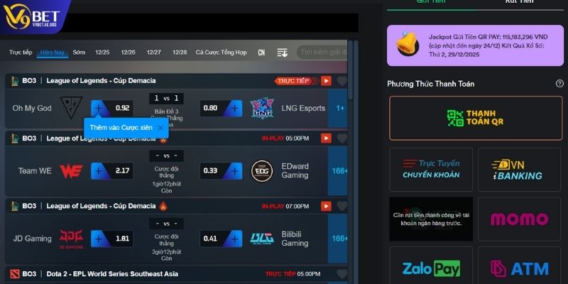 Chọn phương thức nạp tại V9BET phù hợp