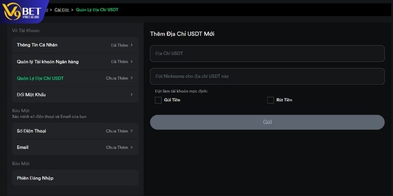 Đăng nhập tài khoản V9BET để nạp tiền