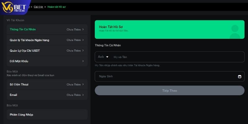 Kích hoạt bảo mật sau lần đăng nhập đầu trên V9BET
