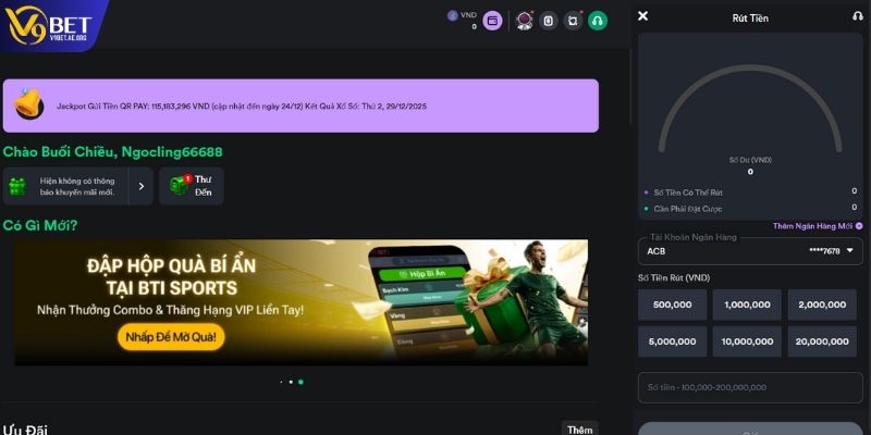Rút tiền từ V9BET qua ngân hàng